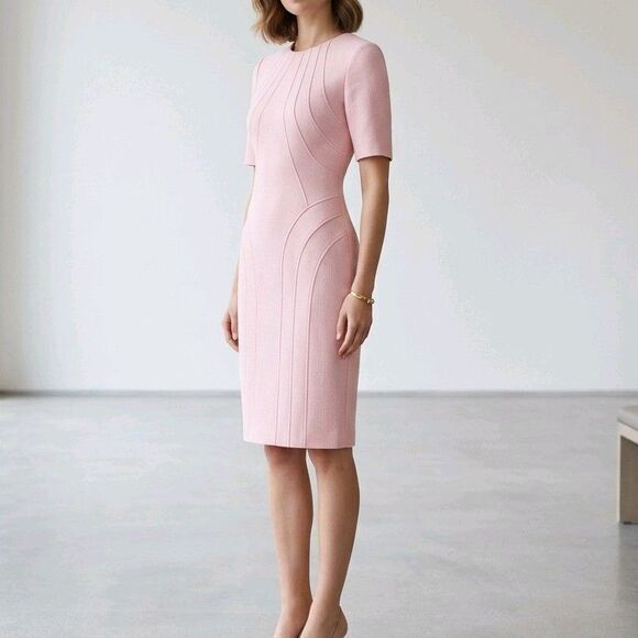 Eliza J Dresses & Skirts - Eliza J Pink Solid Sheath Dress 3/4 Sleeve Rnd Neck Knee Length Zip Lined Sz 10